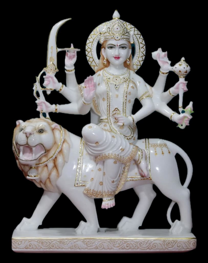 pristine white marble durga idol thumbnail 2