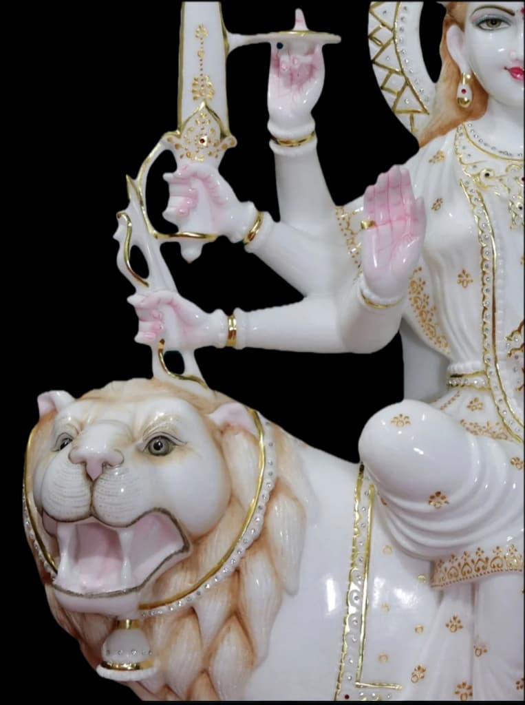 pristine white marble durga idol thumbnail 3