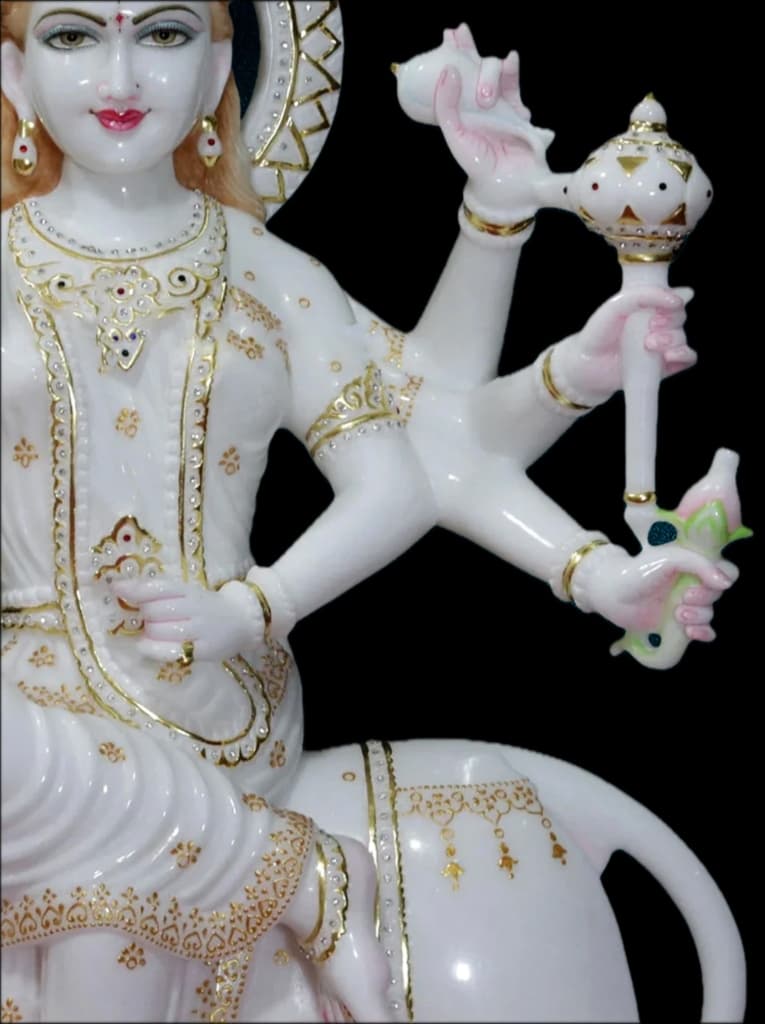 pristine white marble durga idol thumbnail 4