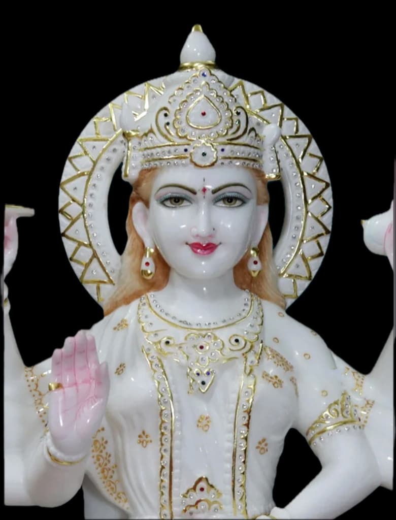 pristine white marble durga idol thumbnail 5