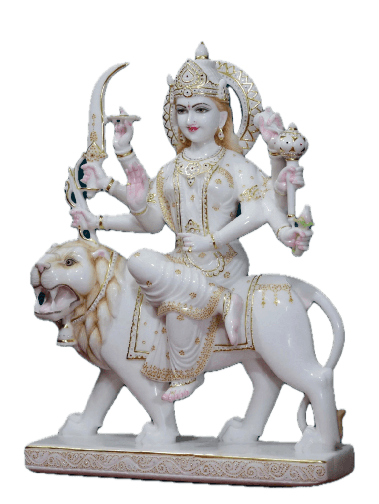 pristine white marble durga idol thumbnail 6