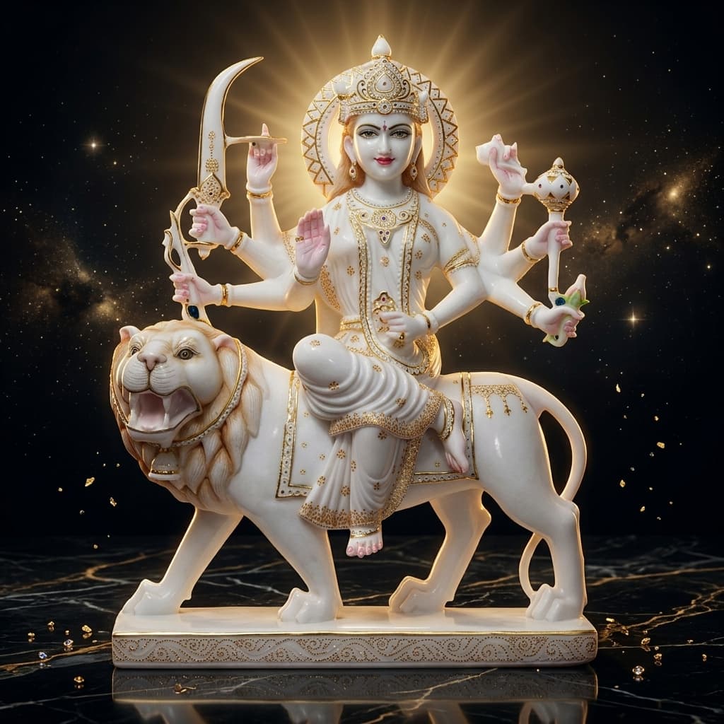 pristine white marble durga murti statue 39 inches india - view 1