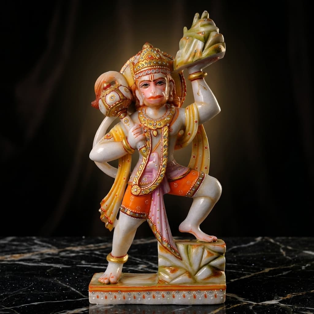white marble hanuman murti statue 19.5 inches india - view 1