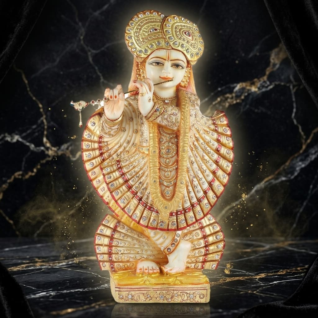 white marble krishna murti statue 24 inches india - view 1